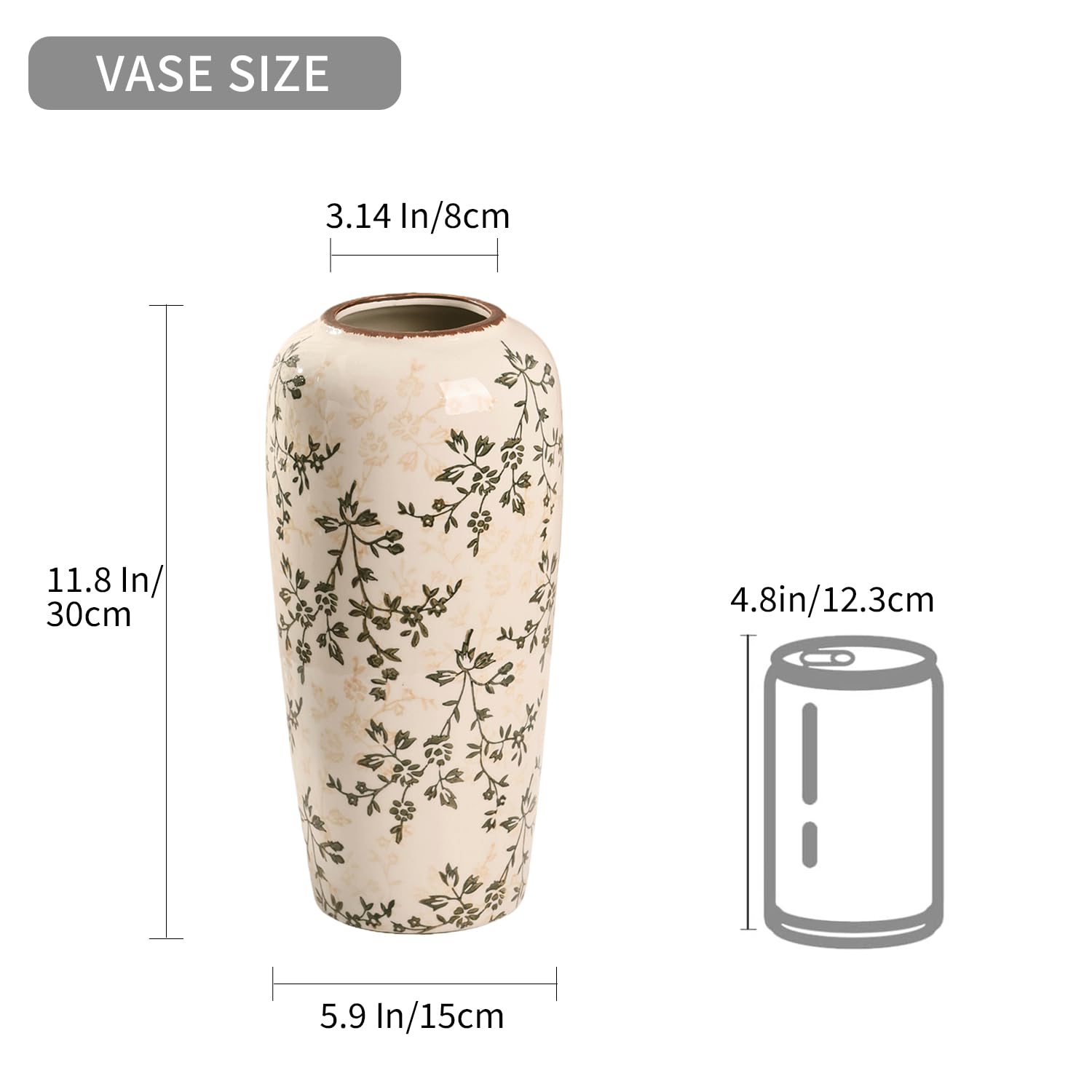 Green Vintage Chinoiserie Floral Ceramic Vase Rustic Large Vase
